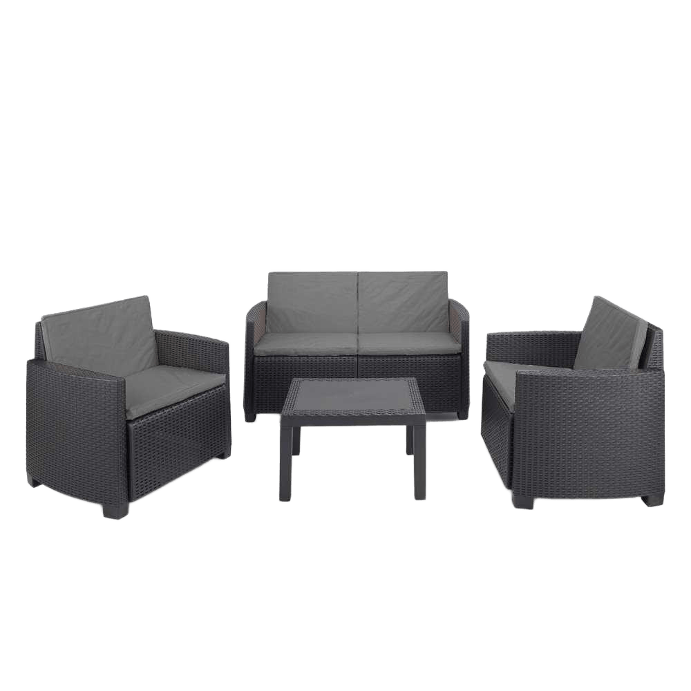Sofa 2+1+1+ Table Arena - Anthracite Rattan+6 Cushions