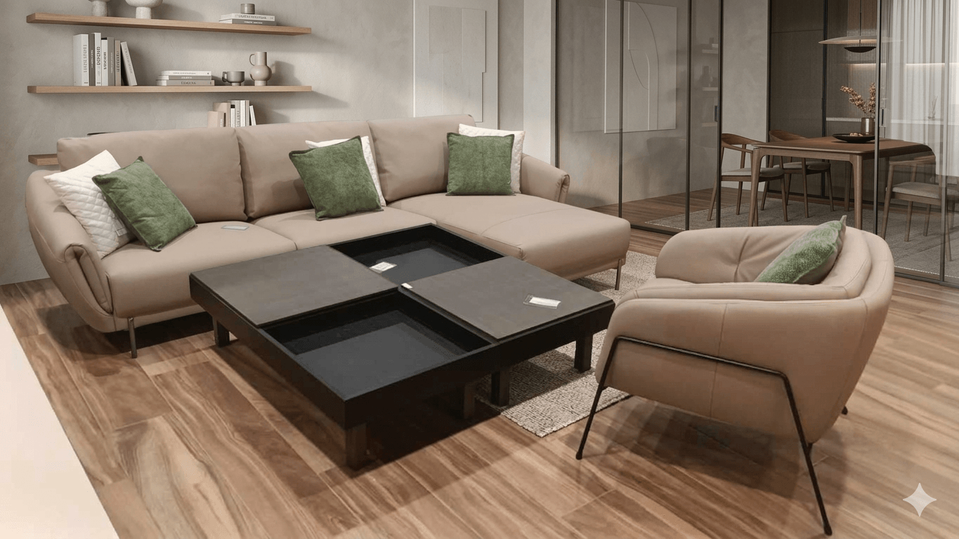 Sofa Corner Khaky Leather Pvc