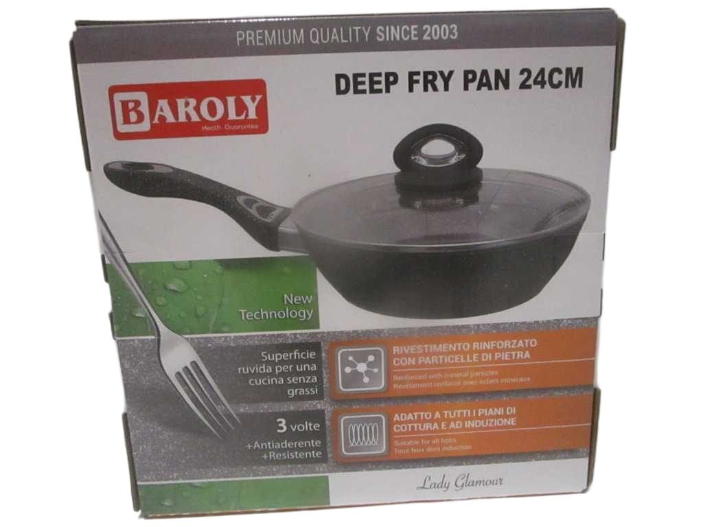 Fry Pan Deep With Lid Induction, Grey Non-Sick Coating Suitable For All Cooktops,3mm Color Box Alu 24cm
