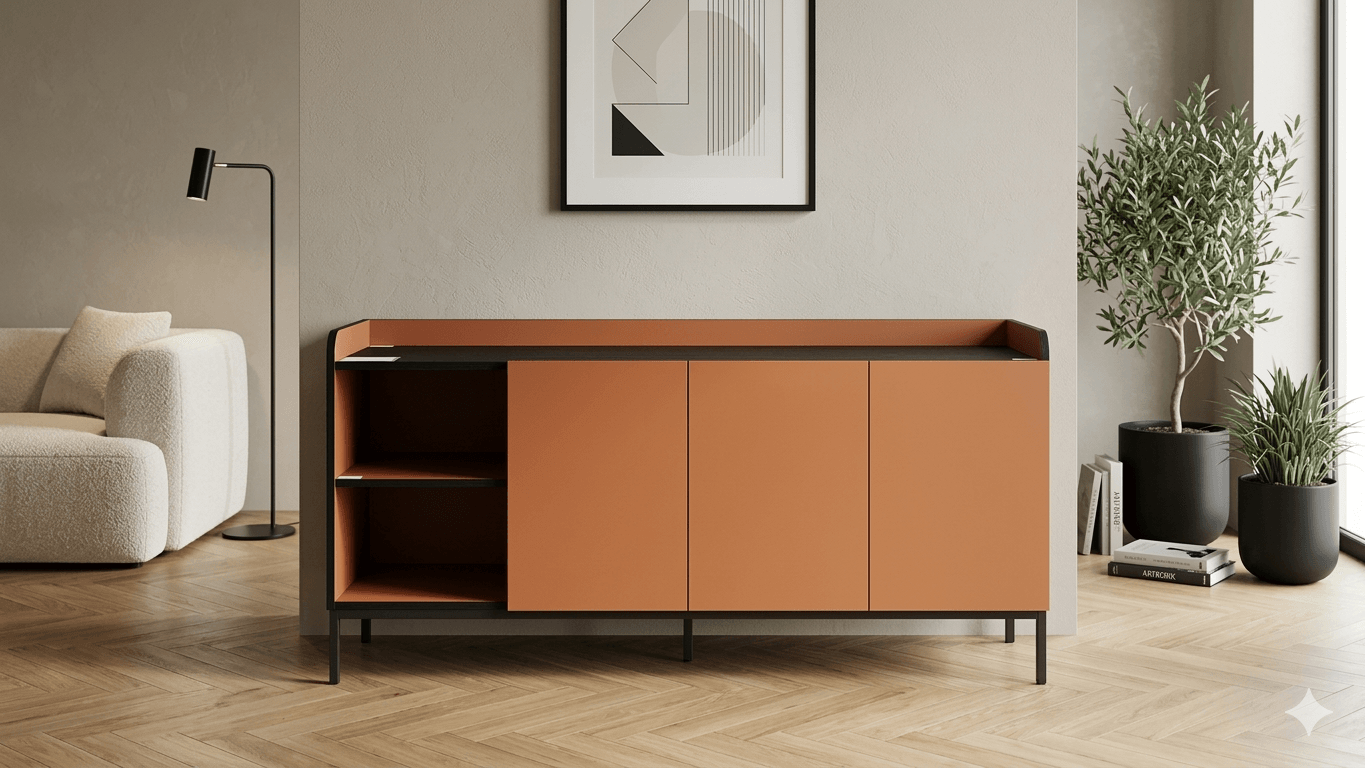 Buffett Melamine With 3 Doors And 2 Shelves Adara 17426 Color: Terra / Black 160x40x80cm