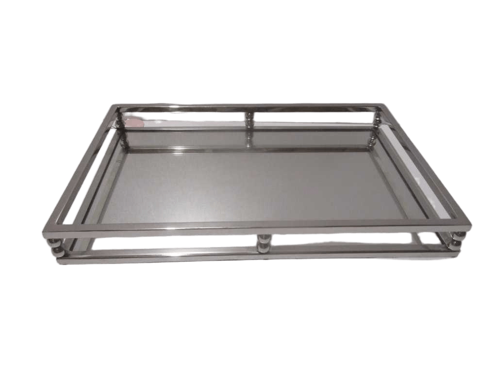 Tray Rectangular With Mirror Steinless Steel Silver Plating