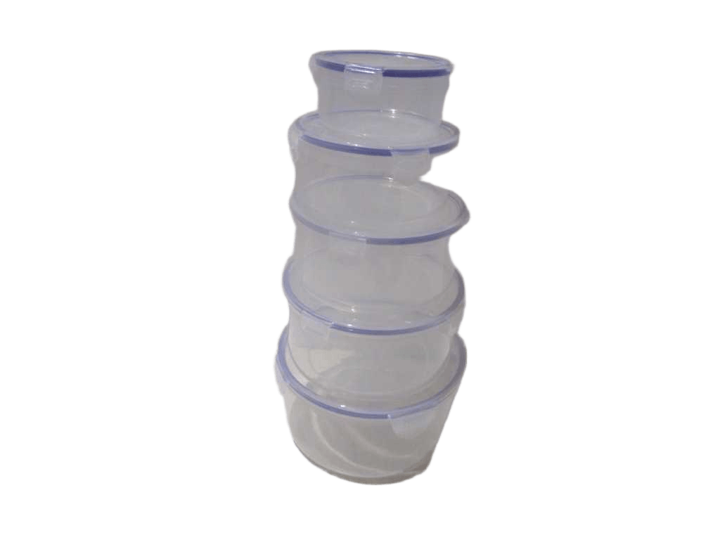 Container Set Of 5pcs Crisper-Round Pp 744.7g Opp Bag Clearcover With Blue Line 3.3l/2l/1.4l/900ml/450ml