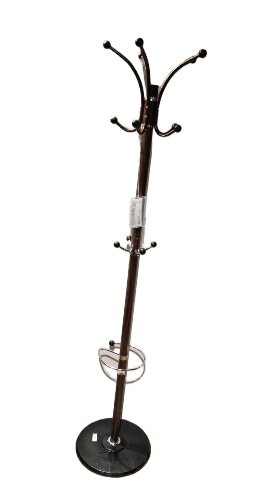 Coat Rack Iron+plastic Base 15 Hook+round Hook 38mm Tube Brown Box Dark Brown Wooden Color 177xd37cm