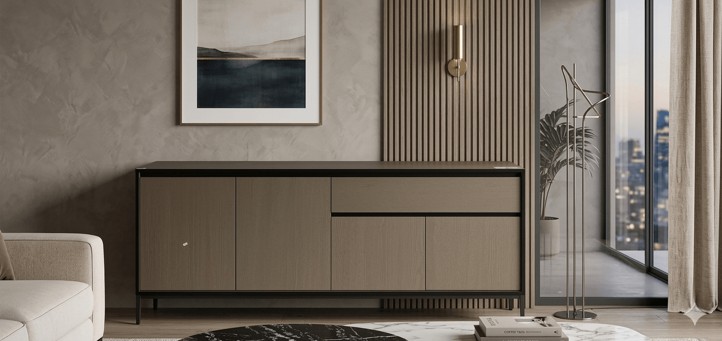 Buffet Melamine With 4 Doors And 1 Drawer With Metal Legs Lorenza 17404 Color: Verde-Negro