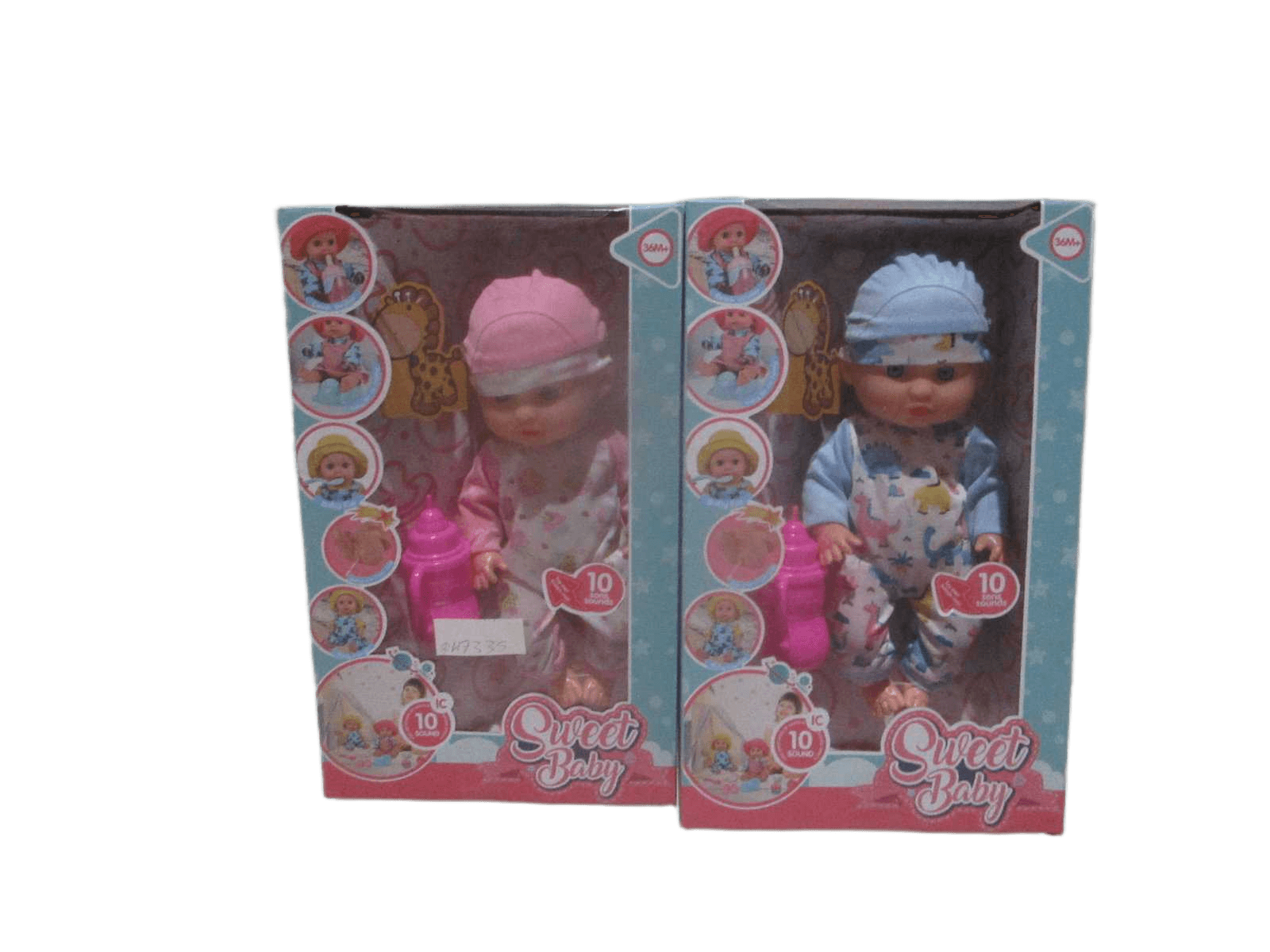 Doll Set Of 2 Button Cell*3 Drink Water Pee Noise 2 Design Ass Packing:window Box Pink Blue 33x20x10