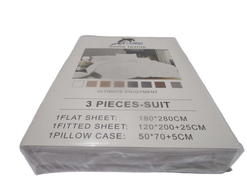 Flat Sheet Set Of 3pcs Uni Color 180x280cm Fitted Sheet 120x200 +25 Cm 1 Pillow Cases 50x70 +5 Cm 105gsm 100% Polycotton Old Packing Packing:pvc Bag White 54