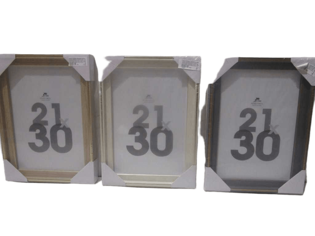Photo Frame , Border Width 2.8cm, Border Hight 2.8cm Shrinking Packing 21x30 3 Col Ass /Dark Gray With Gold Line/White With Silver Line/Beige With Gold Line 21x30 2.8cm, 2.8cm