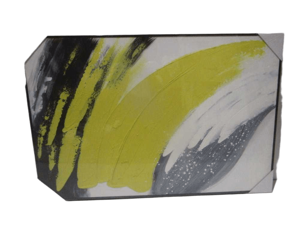 Painting 3d-Handmade Abstrait Yellow Ps Frame Black Packing Blister 80x120cm