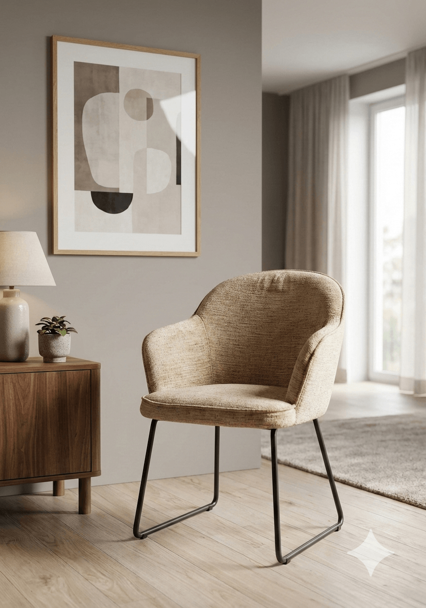 Dining Chair Fabric Lt Brown Kd Metal Legs