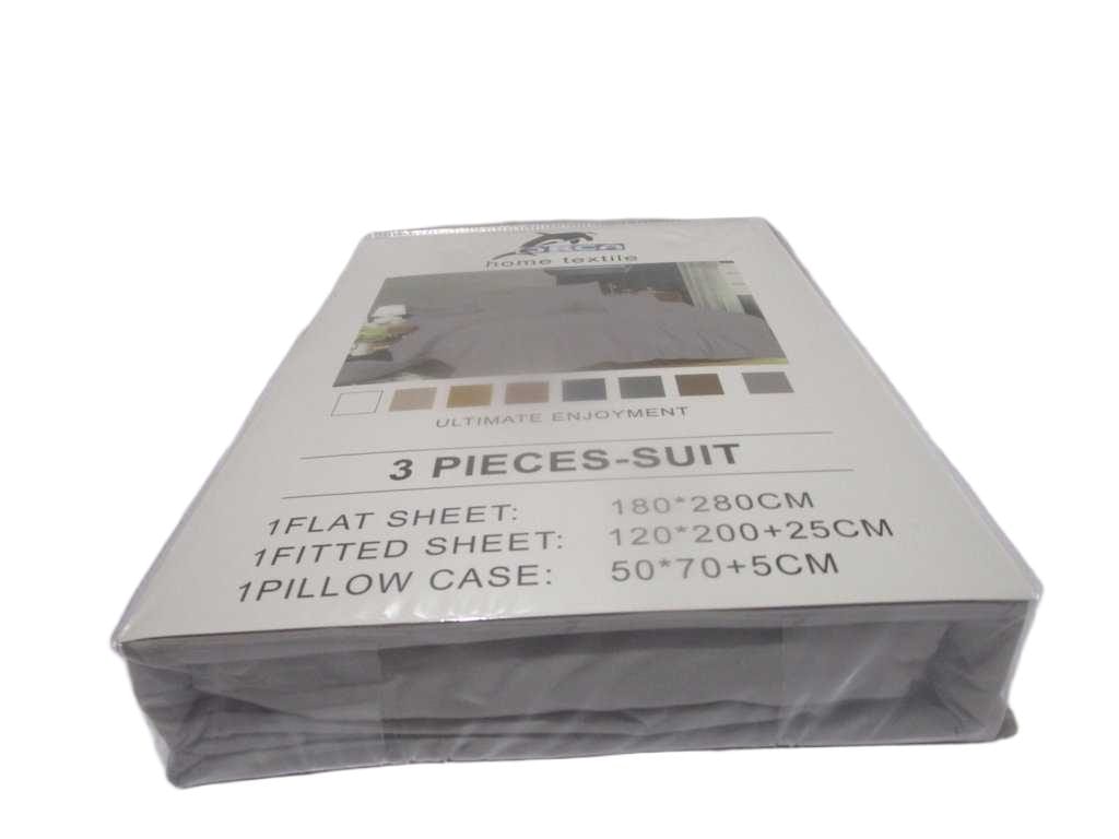 Flat Sheet Set Of 3pcs Uni Color 180x280cm Fitted Sheet 120x200 +25 Cm 1 Pillow Cases 50x70 +5 Cm 105gsm 100% Polycotton Old Packing Packing:pvc Bag Light Gray 19