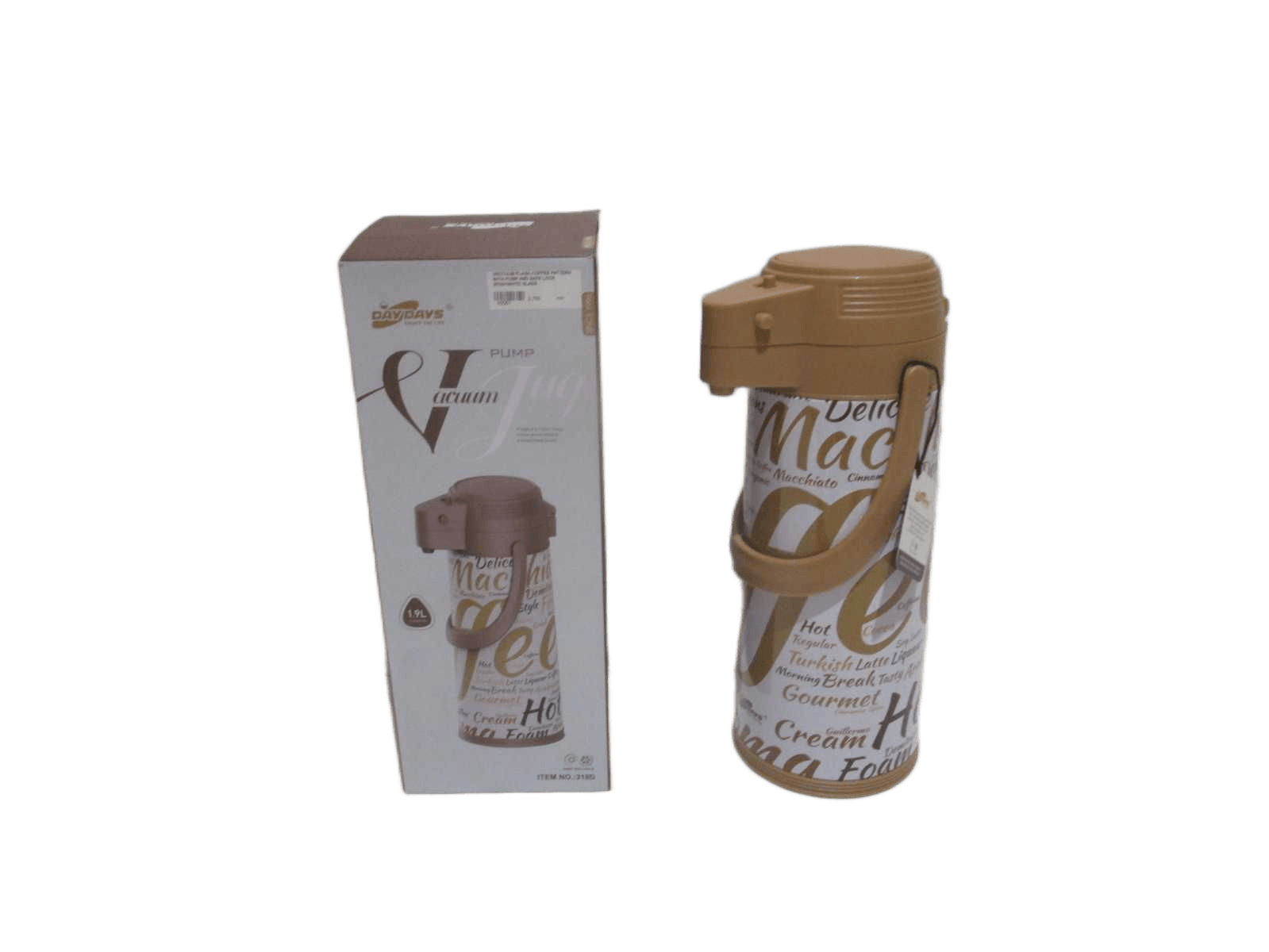 Vaccuum Flask-Coffee Pattern With Pump And Safe Lock Iron+white Glass Color Box, No Chinese 4 Design Ass 1.9l 1cl=
