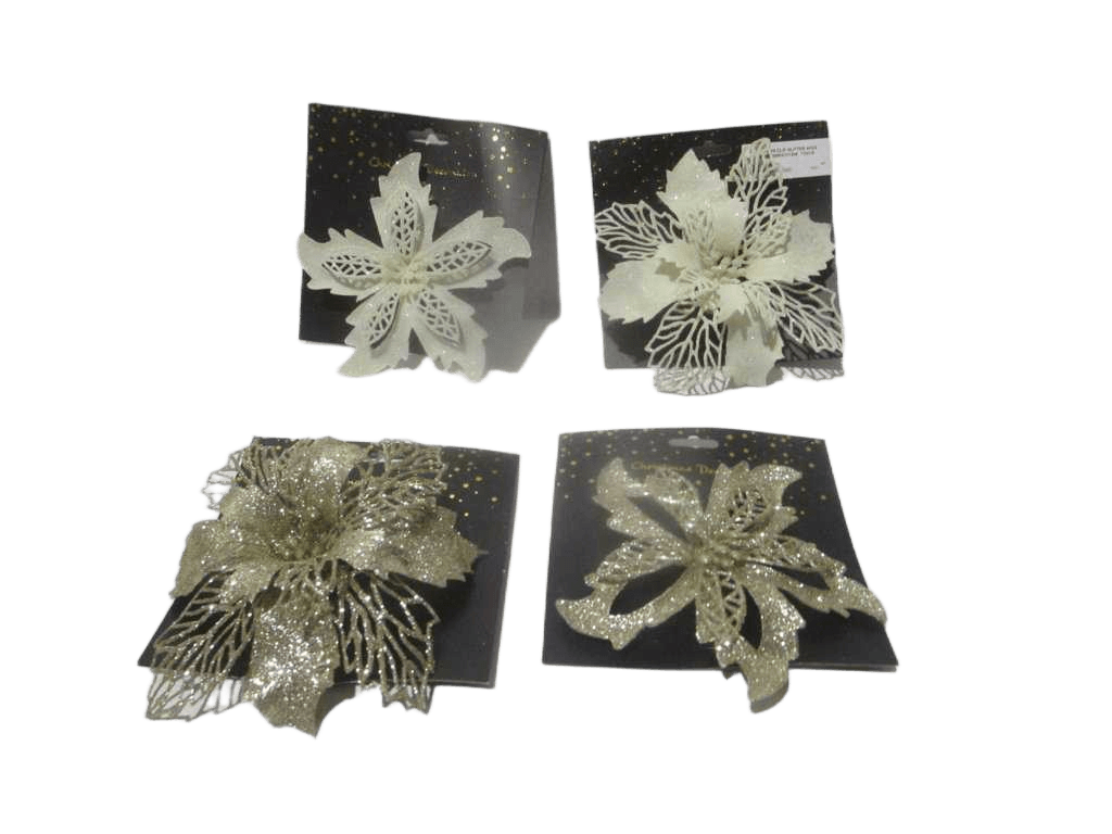Flower On Clip Glitter 4ass Wg