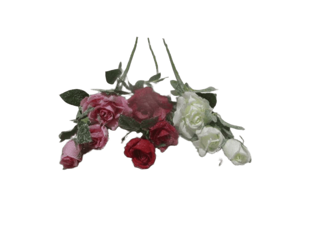 Artificial Flower Snowy Rose Stem *3 3 Ass. Pink Mv08 -4pcs White Wh01/A -4pcs Red -4pcs 88*46*66cm