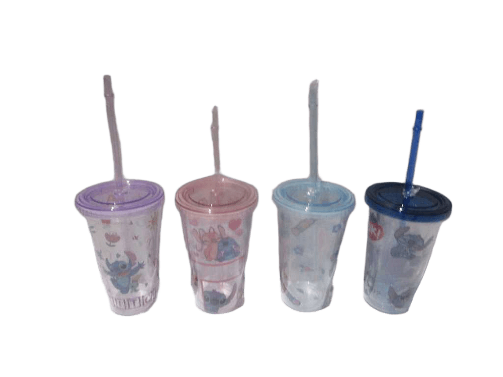 Cup With Straw-Stitch Double Wall Ps Bubble Bag Packing Pink Purple Blue Pink Ass 450ml