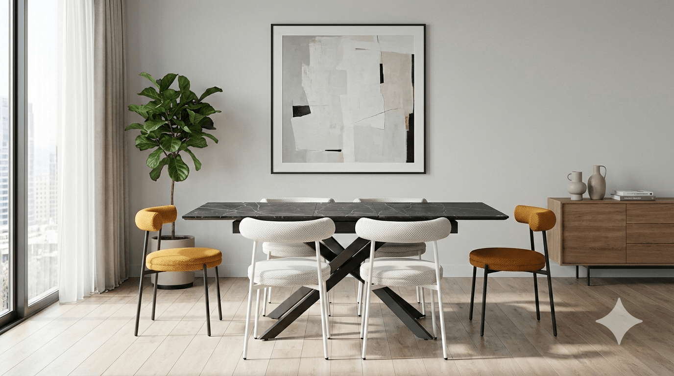 Dinning Table Extensible Mdf Top And Legs Metal W160/200*d90*h76cm Melamine:black Hef60402p Metal Tube Legs:black