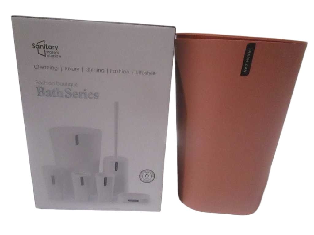 Bath Series Set Of 6 ,pp Trash Can+toilet Brush+gargle Cup+toothbrush Holder+soap Dispenser+soap Dish Color Box Peach