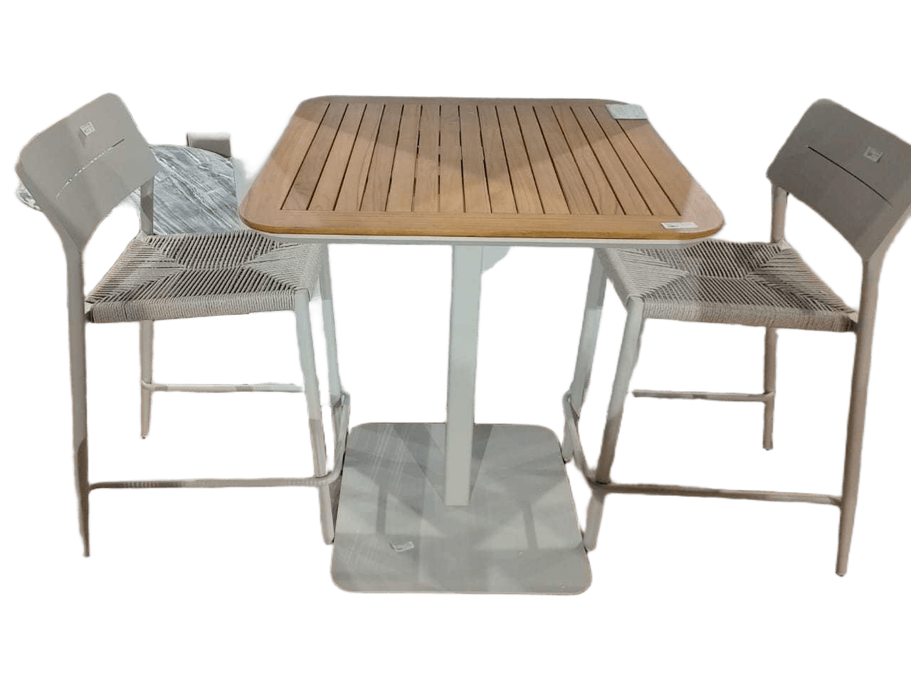 Bar Set 1+2 Teak Woo Top + Alu: Y-Pa3322 Cream Aluminu Frame Teak Wood Top Table:80x80x95 Chair:48.5x60x97