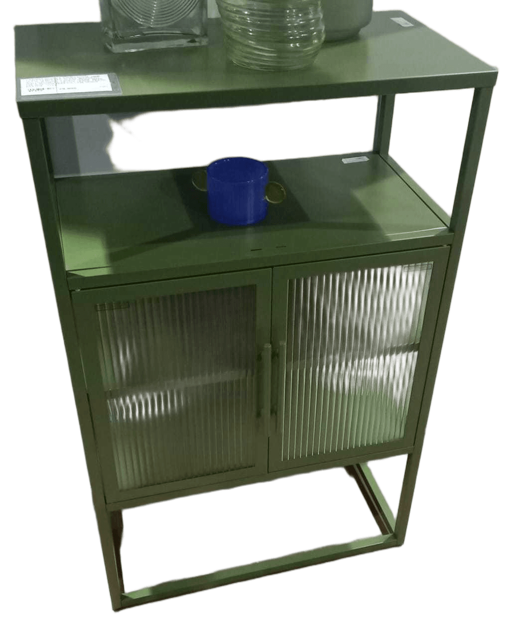 Cabinet Double Swing Door 4mm Flate Tempered Glass Magnetic Suction Door, 1 Shelf Inside With Wall-Mounted Device Verde Pesto L65*w35*h105