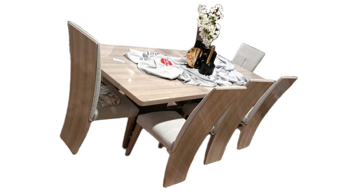 Dining Table Brown Metal Lacquer(Top5880ma)+white Oak(B8262-2hg) 2000/2500x1000x760 + 8 Dining Chair White Oak(B8262-2hg)+ga103b-19 Fabric 490x615x1085