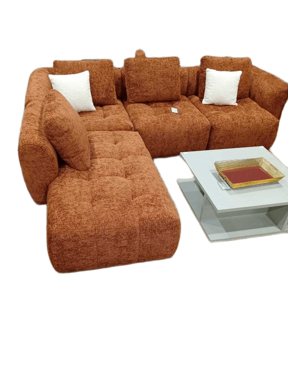 Sofa Corner Fabric Rust Set Back With 2 Pillow 45x45 Ivory H0500990k 291x247x90 Cat4 G0502030 Fennelseed