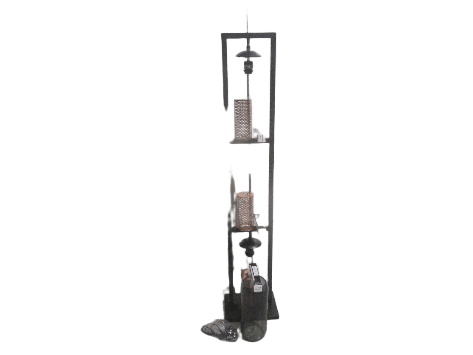 Floor Lamp Rectangular Base - With 3 Lights With Brass Bulb Holder Inside + Lights Bulbs 8473 - Iron Black Frame Powder Coat
