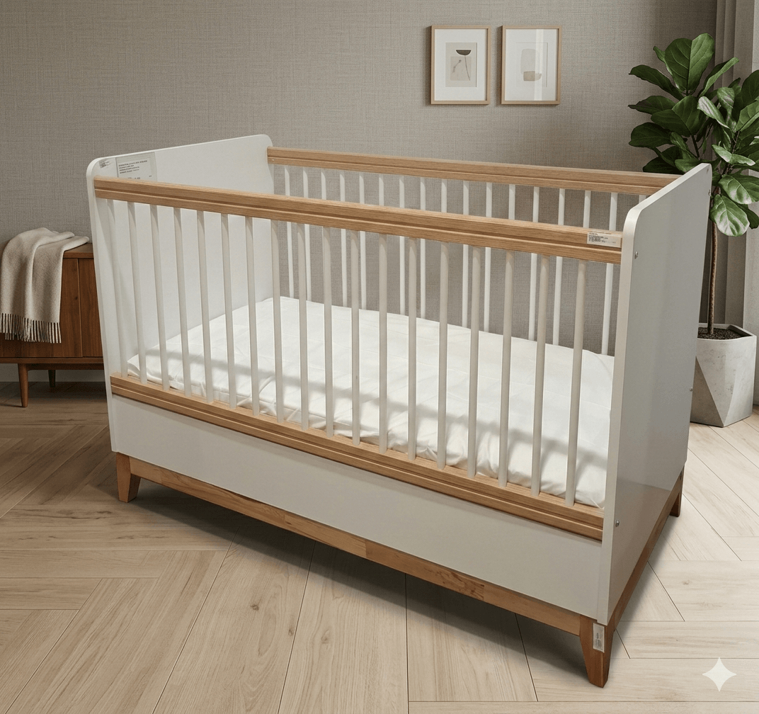 Baby Crib Bed Bonitta With Matress White / Wallnut 125x90cm