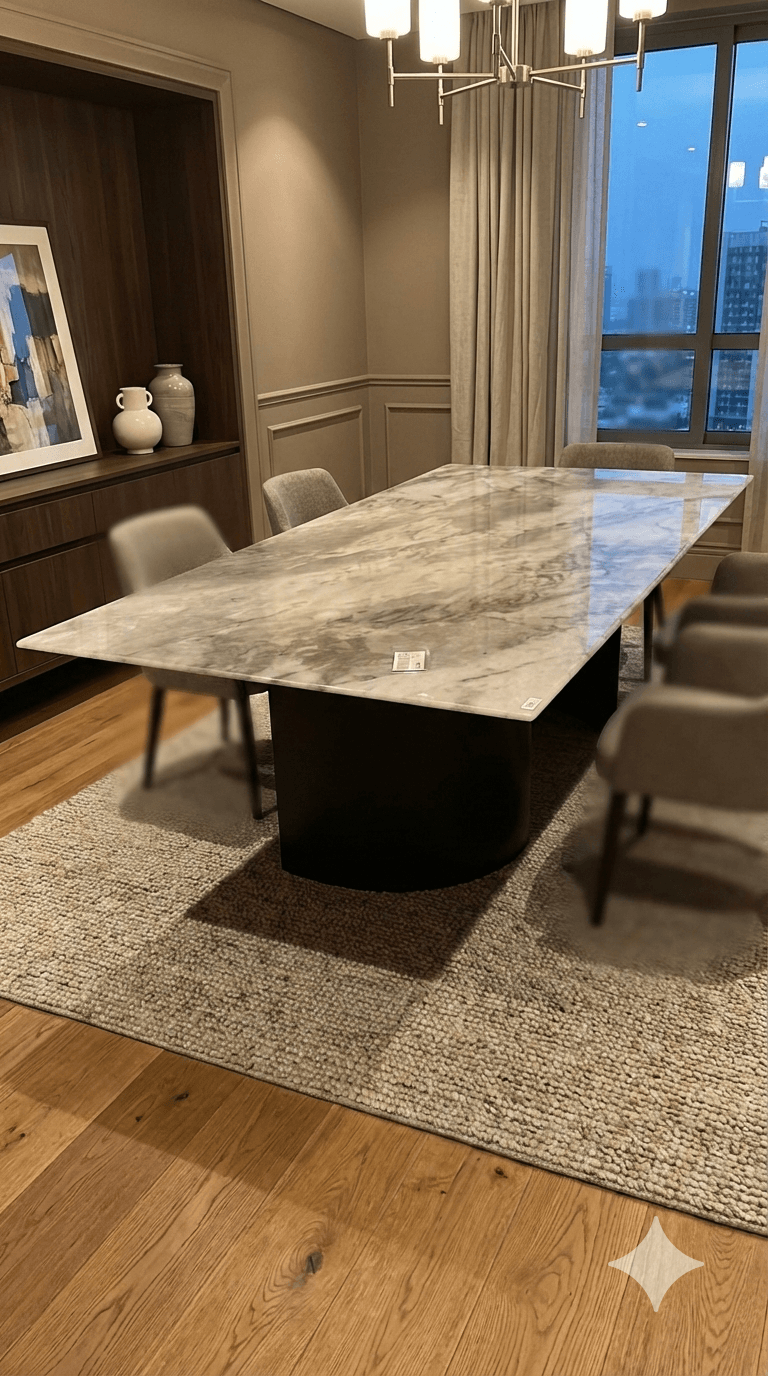 Dining Table 15mm Thickness Artificial Marble Top And Steel+mdf+with Wood Paper Leg 2400*1200
