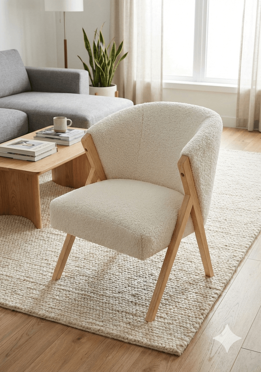 Chair Kd With Wood Leg Boucler White 1 57x54x75