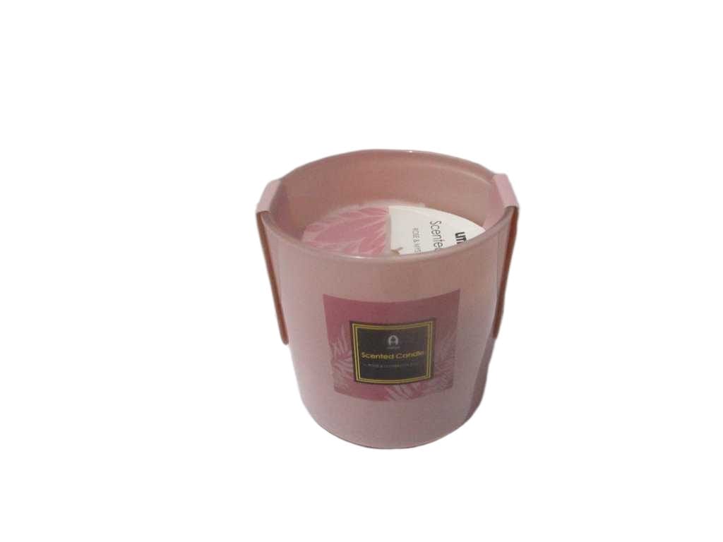 Scented Candle 3% Essential Oil 320g Wax Rose & Mysterious Oud Sticker+paper Card Inside The Cup Shining Outside Matt Indise 'pink Shining '85x100x100mm