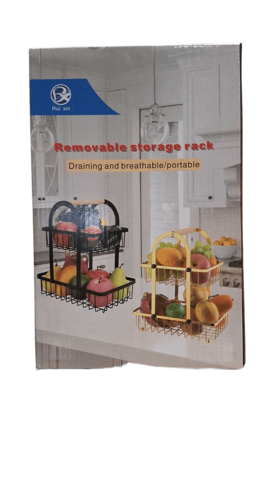 Kitchen 2-Level Fruit Storage Metal+wood Handle Color Box27*17*30black