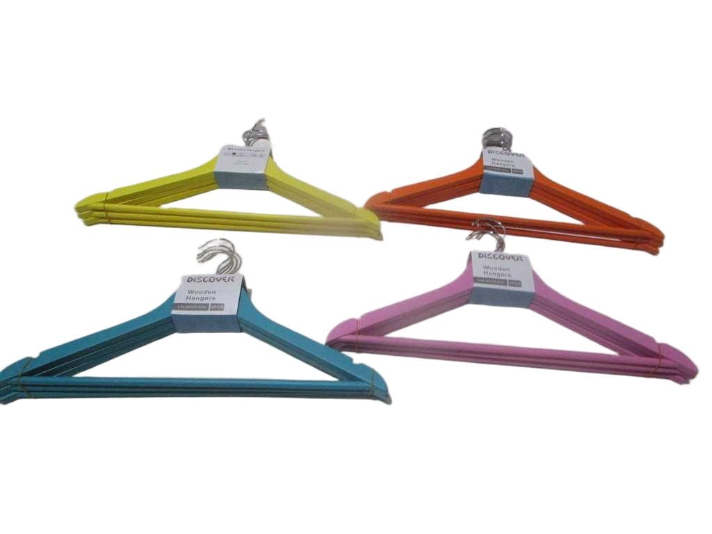Hanger Set Of 3 Pcs A Grade Wood Uni Color For Set Mix Color In Carton Paper Card Packing Orca Logo Pink Matt Orange Matt Yellow Matt Lake Blue Matt Ass 45x22cm 1.2cm
