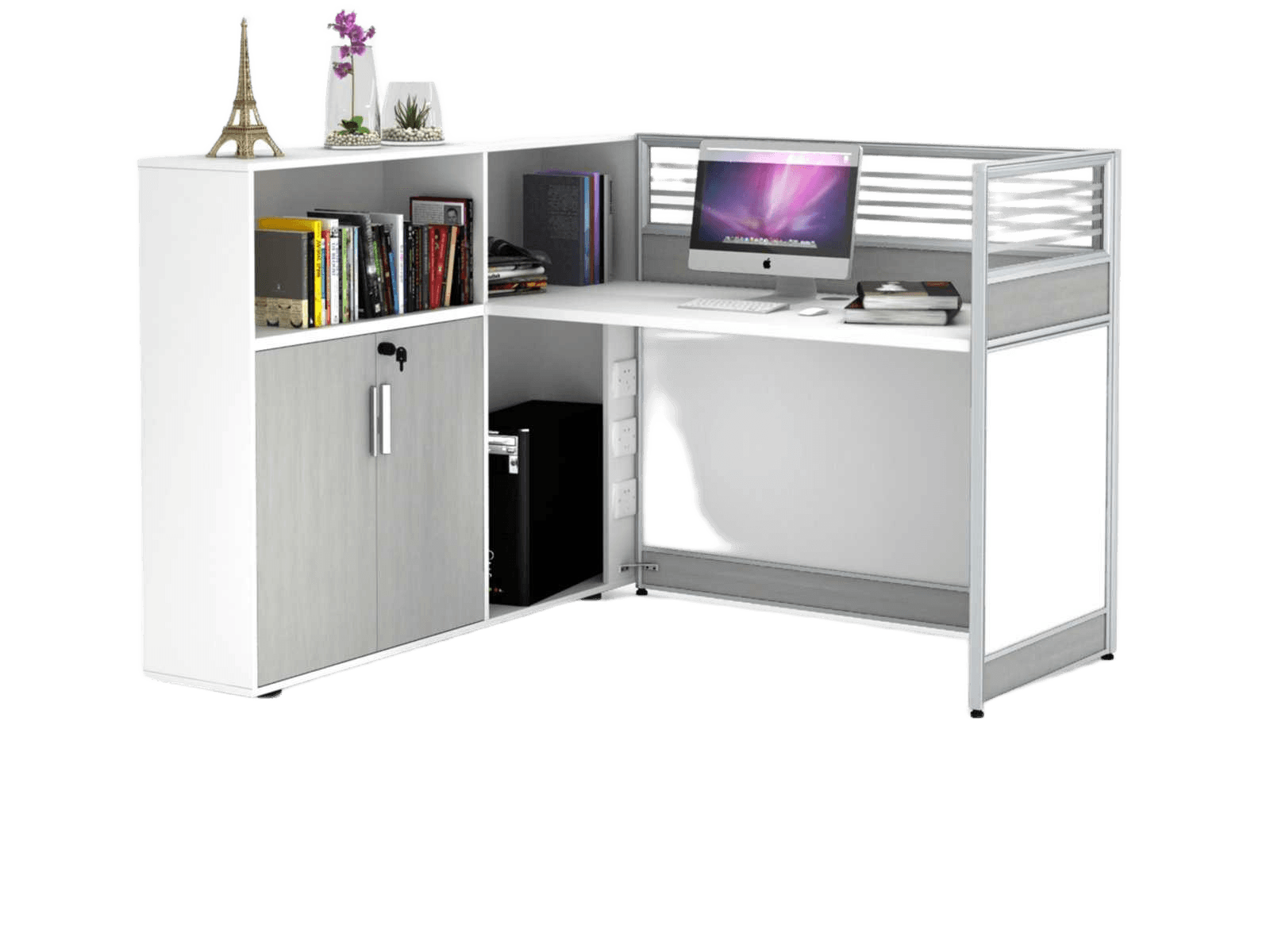 Single Person Partition White+grey Stripe Melamine 1530w*1400d*1100h