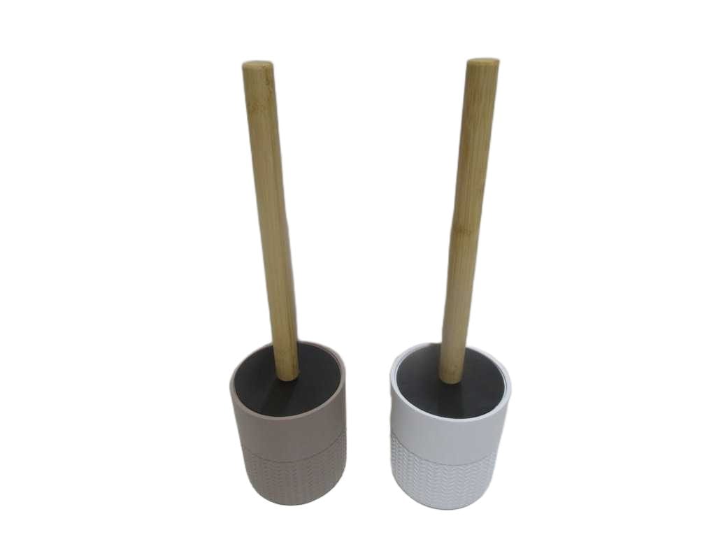 Toilet Brush Polyresin Holder Taupe+white Polyresin+bamboo 10x10x36.5 Cm