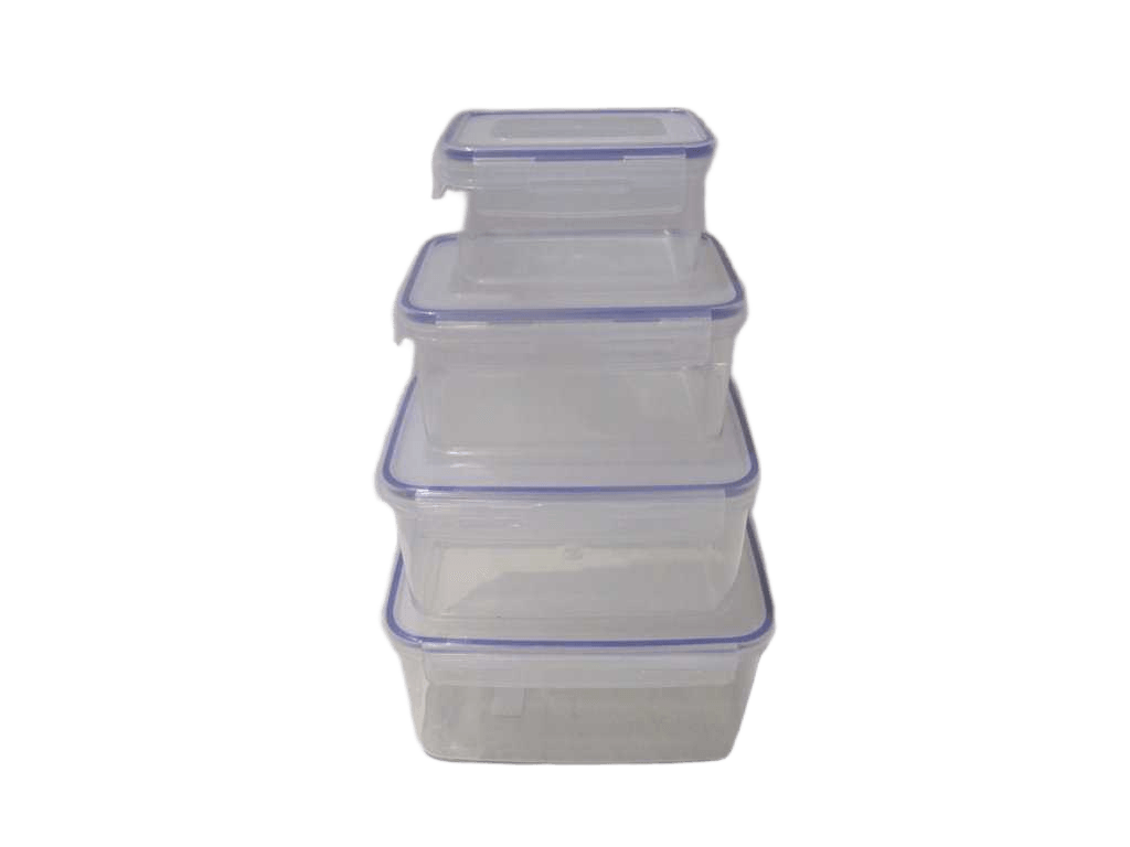 Container Set Of 4pcs Crisper-Rectangle Pp 668.4g Opp Bag Clear Cover With Blue Line 3.2l/2.1/1.2l/ 500ml