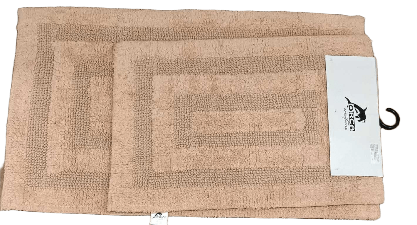 Bath Mat Set Of 2 Double Face 2300 Gsm Cotton Pile Packing With Hanger And Band With Cardboard Band With Logo