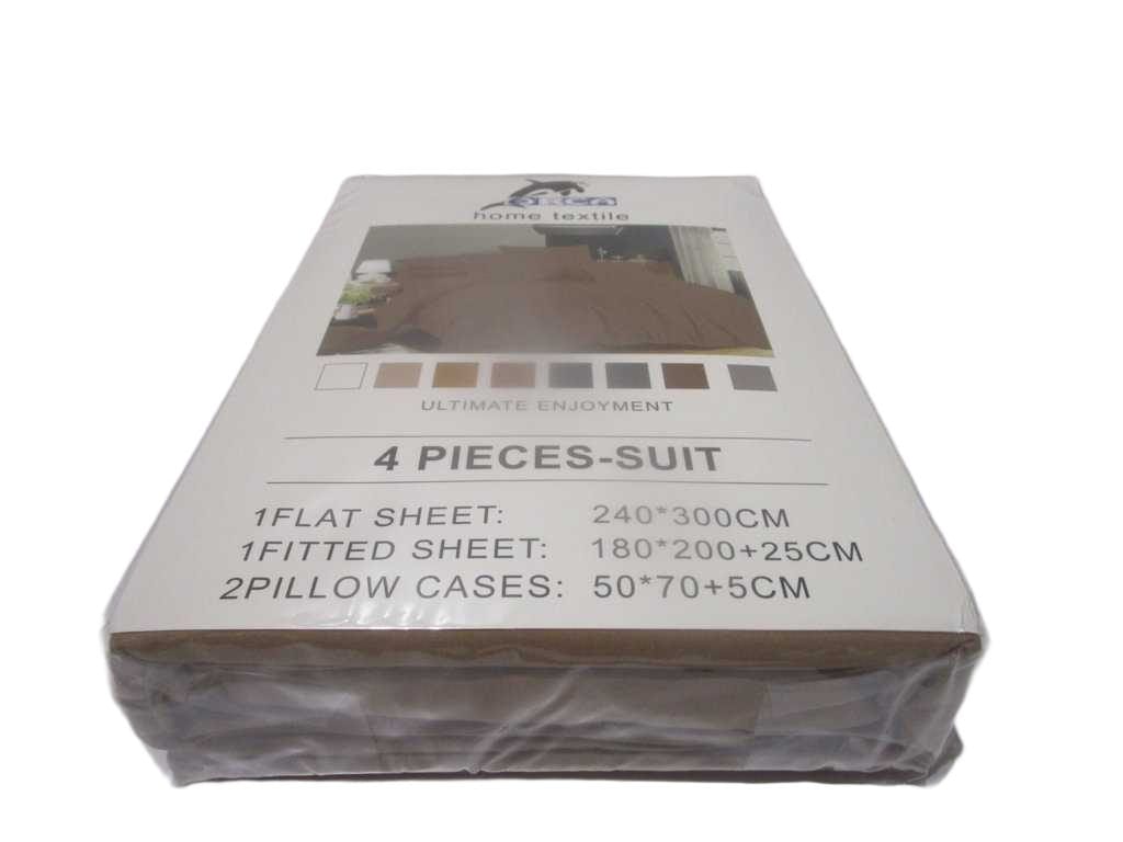 Flat Sheet Set Of 4pcs Uni Color 240x300cm Fitted Sheet 180x200 +25 Cm 2 Pillow Cases 50x70 +5 Cm 105gsm 100% Polycotton Old Packing Packing:pvc Bag Brown 104