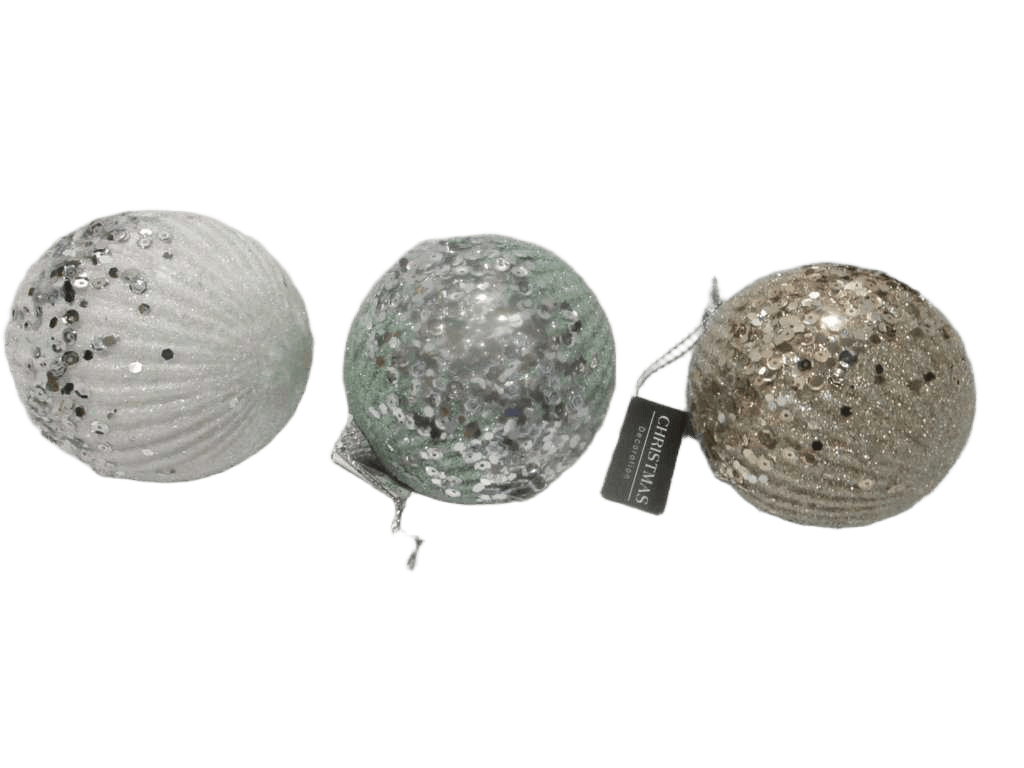 Ball Xmas 100mm W Sequins 3ass