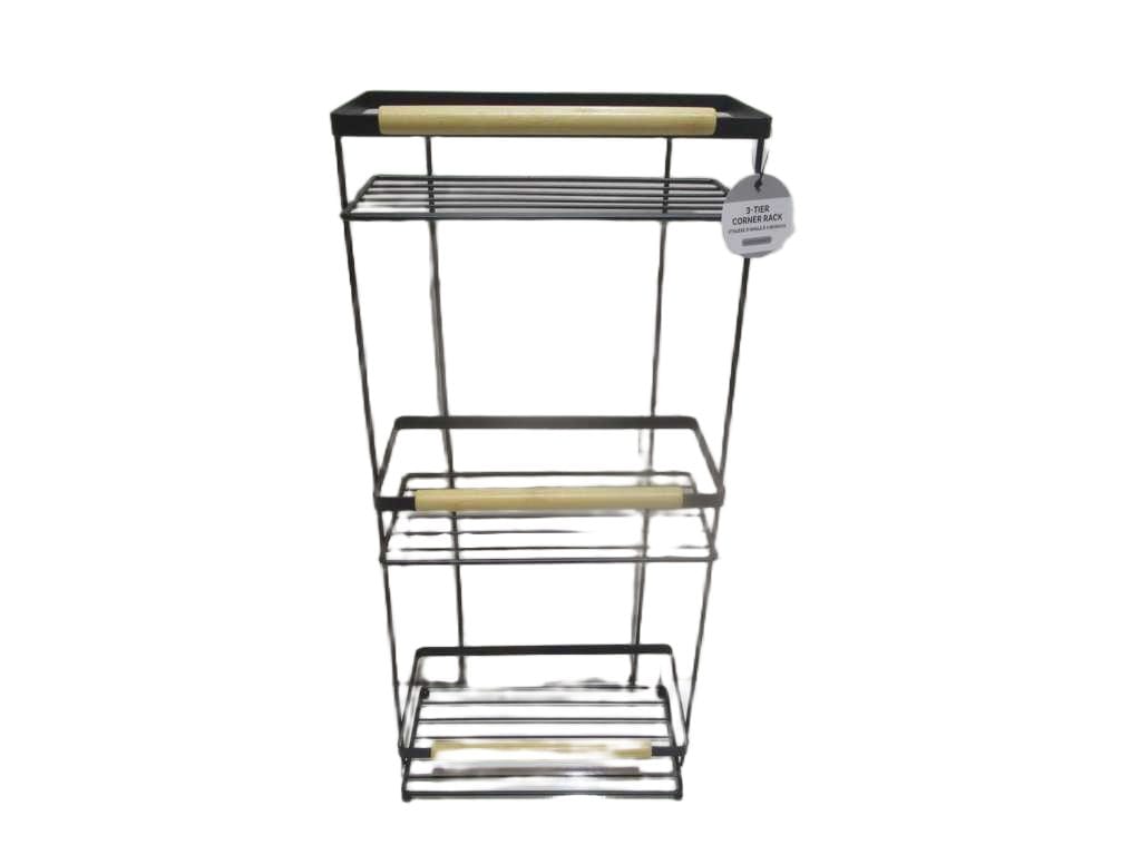 Corner Rack 3-Tier Black Iron+bamboo 25.5x13x58.5 Cm