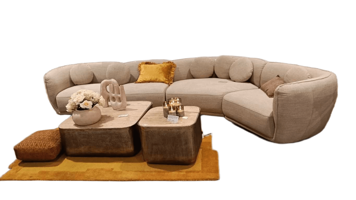 Sofa Sectional Fabric Beige + 6*ronde Pillow 401.5x218.71.5