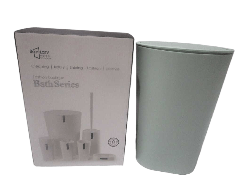 Bath Series Set Of 6 ,pp Trash Can+toilet Brush+gargle Cup+toothbrush Holder+soap Dispenser+soap Dish Color Box Light Green