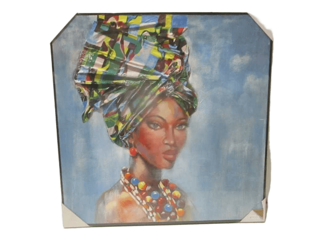 Painting 3d-Handmade African Wooman Ps Frame Black Packing Blister 100x100cm