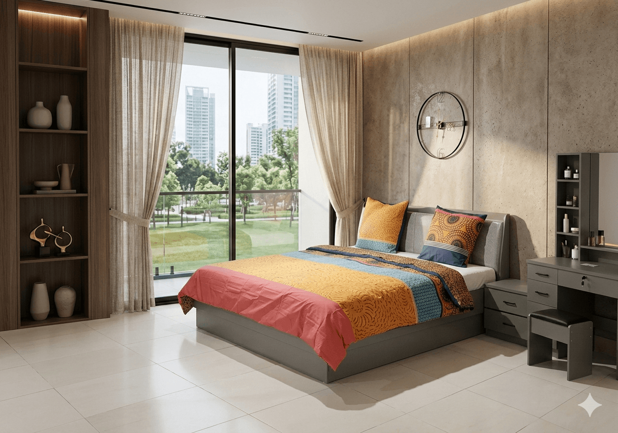 Bed 1.8x2m + 2pcs Night Stand + Dresser+ Mirror + Stool 25mm Mdf+ Fabric Open Pillow Head Grey, Pu Head Change To Fabric Dk Grey Bed:1800*2000*1000 Night Stand:550*400*450 Dms:1
