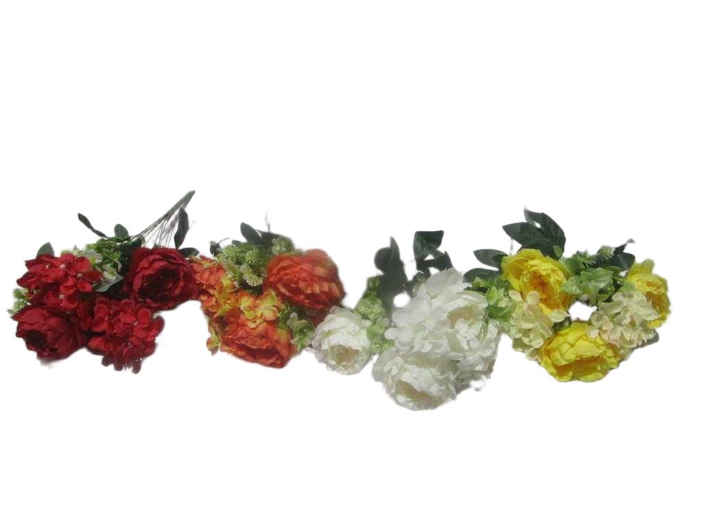 Artificial Peony Bouquet, 6 Heads Fabric '1 White 2 Orange 3 Yellow 5 Red '49cm