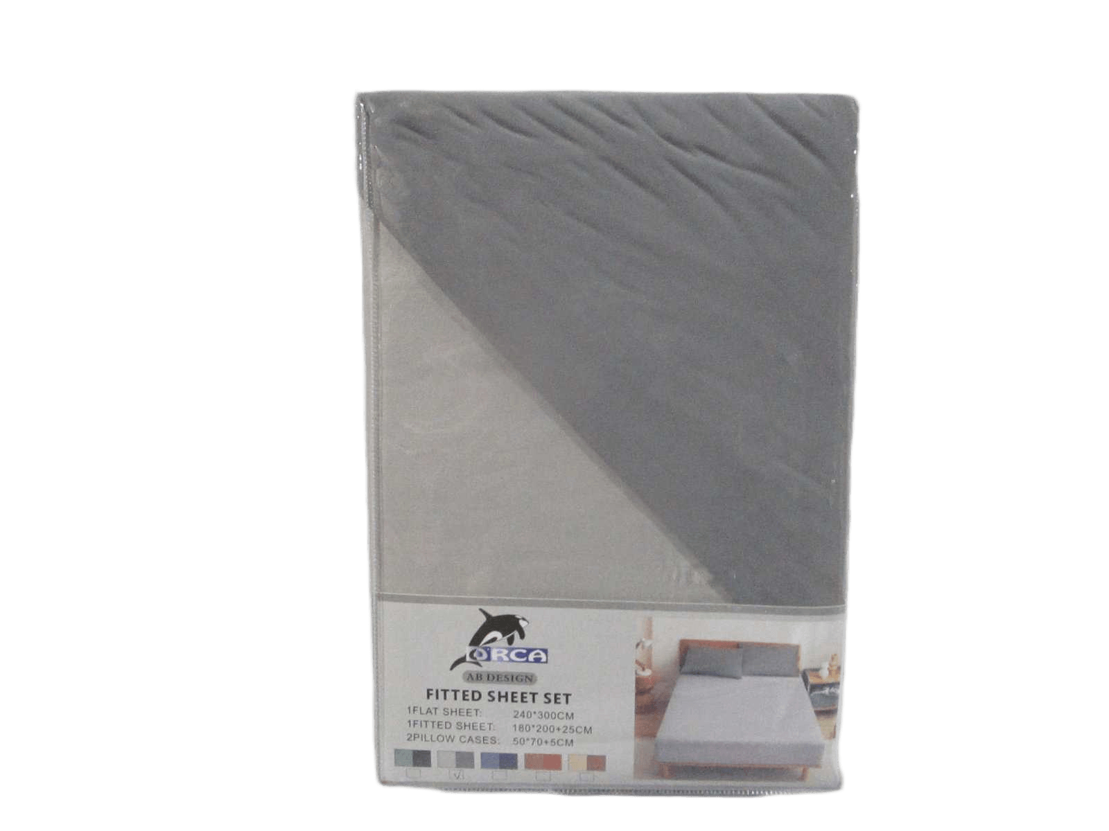 Flat Sheet 240x300cm(Light Grey) Fitted Sheet 180x200 +25 Cm(Dark Grey) 2 Pillow Cases 50x70 +5 Cm(Dark Grey) Pilow & Fitted Sheet Same Color 53a Dark Grey Flat Sheet Light Grey