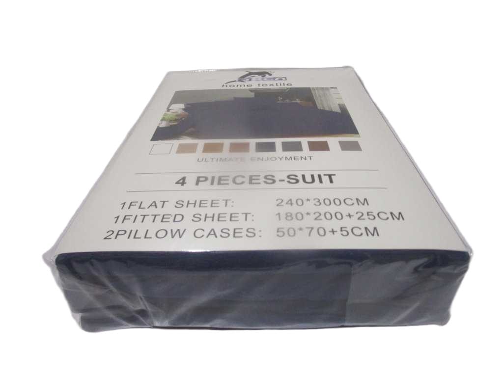 Flat Sheet Set Of 4pcs Uni Color 240x300cm Fitted Sheet 180x200 +25 Cm 2 Pillow Cases 50x70 +5 Cm 105gsm 100% Polycotton Old Packing Packing:pvc Bag Blue 117