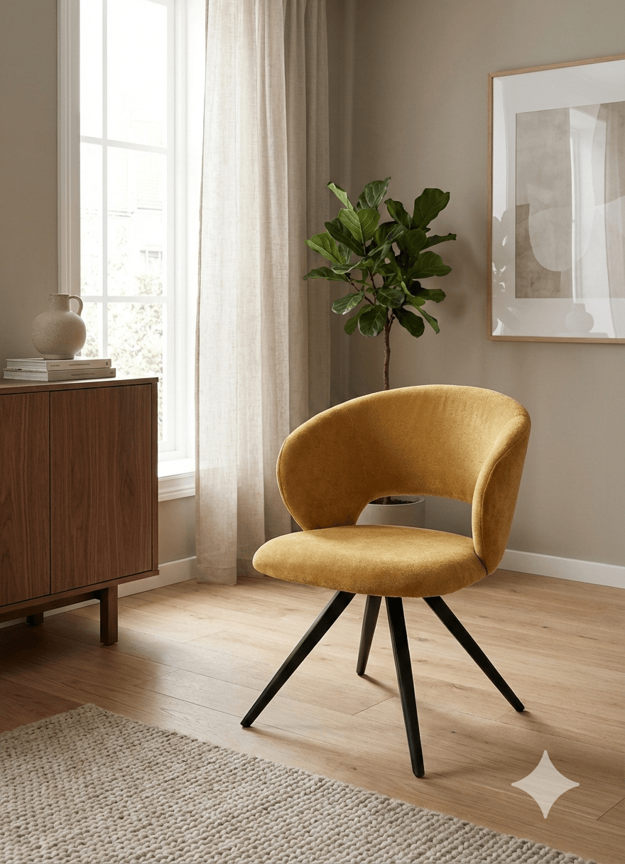 Dining Chair Fabric Yellow Kd Metal Legs