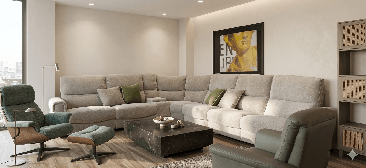 Sofa Corner Fabric 1,5 Left Arm Electric + 1,5 Armless S X3 + Corner + Storage +1,5 Right Arm Electric + 2 Pillow Tc198a-3 Beige