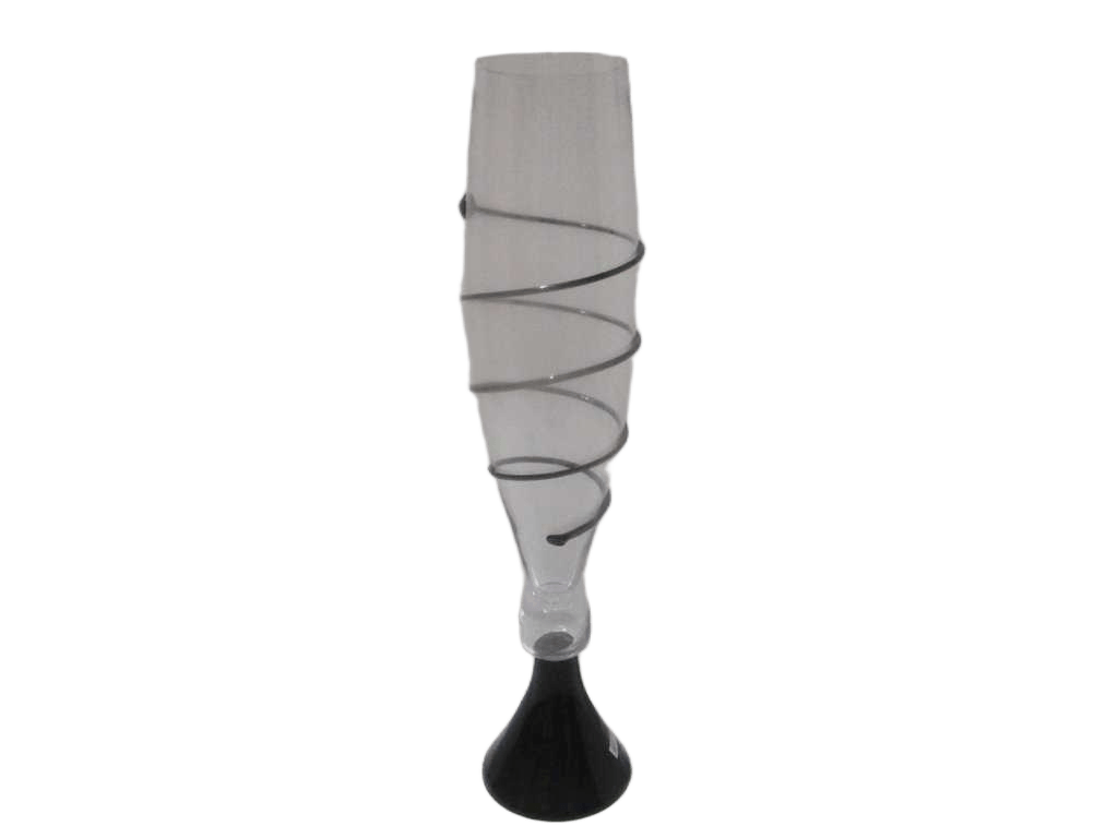 Vase Glass Clear Top W Black Embossment, Black Bottom Clear And Black 17.5*95