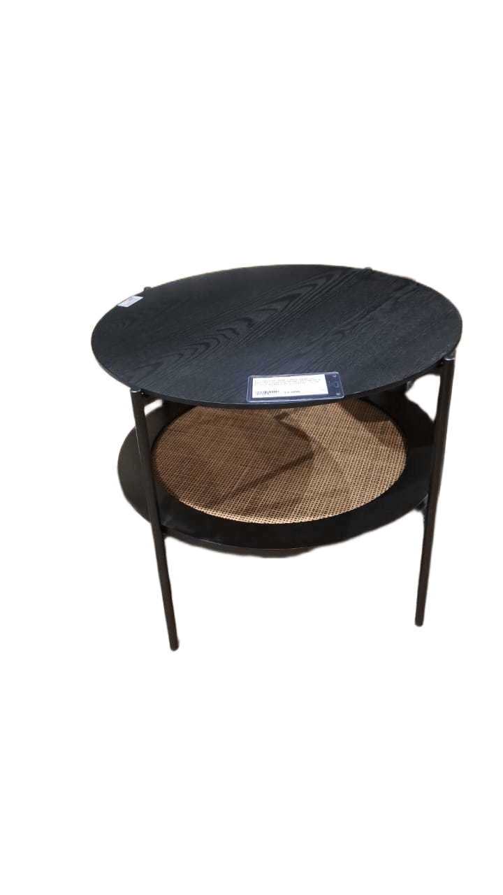 Round End Table Mdf Veneer, Natural Rattan Iron Feet Black 60*63.2*52