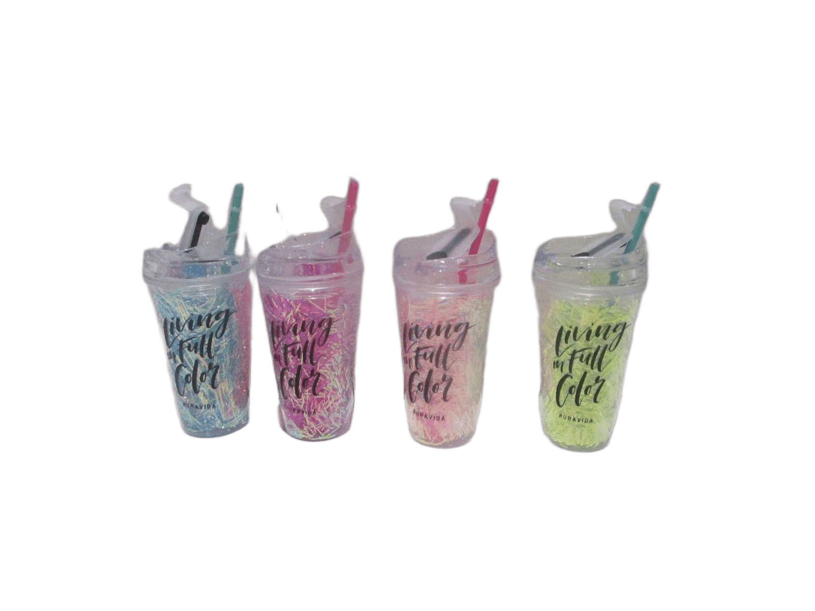 Beverage Cup, Double Wall W Cover&straw, Ps 4 Color Assorted, Bubble Bag+white Box Design Guirland As Photo 450ml